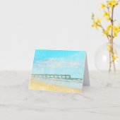 海ビーチと魚釣りピア水色 カード (黄色い花)