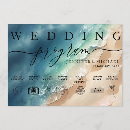 海ビーチの水色の署名結婚 プログラム (正面)