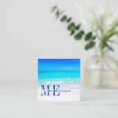 海ビーチアクアブルーシートラベルモノグラモダンム スクエア名刺 (スタンド正面)