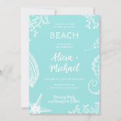 海ビーチアクアブルー目的地の結婚式 招待状 (正面)