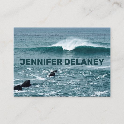 海ビーチウェーブシーブルーティール（緑がかった色）写真旅行 名刺 (正面)