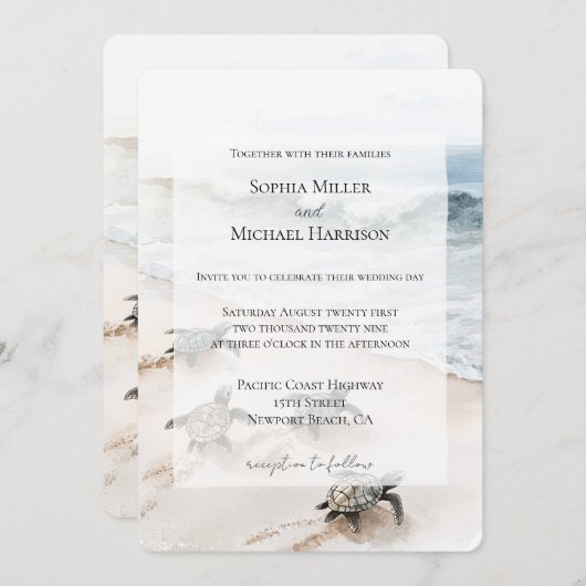 海ビーチコーストシーカメ結婚ズ 招待状 (正面/裏面)