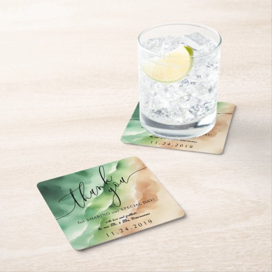 海ビーチサニーウォーターカラーサマーパーティー スクエアペーパーコースター (インサイチュ)