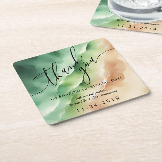 海ビーチサニーウォーターカラーサマーパーティー スクエアペーパーコースター (アングル)