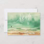 海ビーチサマーサンウォーターカラーエレガントRSVP 出欠カード (正面)