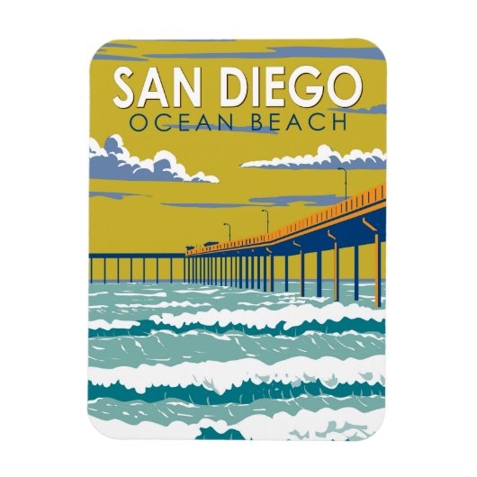海ビーチサンディエゴトラベルアートヴィンテージ マグネット (縦)
