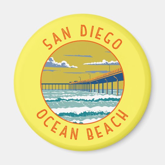 海ビーチサンディエゴトラベルアートヴィンテージ マグネット (正面)