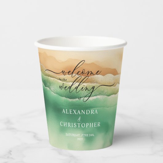 海ビーチサンドシグネチャーボホニュー結婚パーティー 紙コップ (正面)