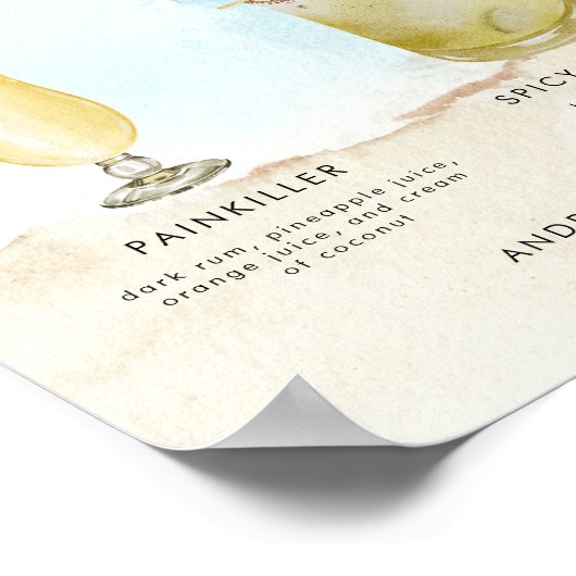 海ビーチシグネチャードリンクバー結婚メニューの署名 ポスター (角)