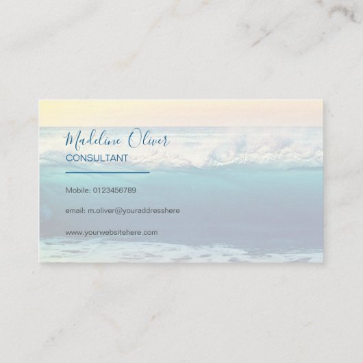 海ビーチシーウェーブトラベルブルーモダン 名刺 (裏面)