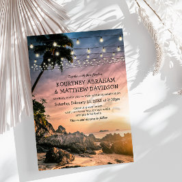 海ビーチシーサイドサンセット結婚ズ 招待状