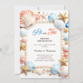 海ビーチシーシェル夏ジェンダーのパーティーの表示 招待状 (正面)