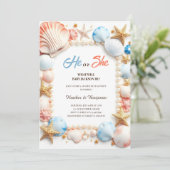 海ビーチシーシェル夏ジェンダーのパーティーの表示 招待状 (スタンド正面)