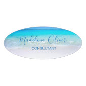 海ビーチシートラベルアクアブルーモダンバッジ 名札 (正面)