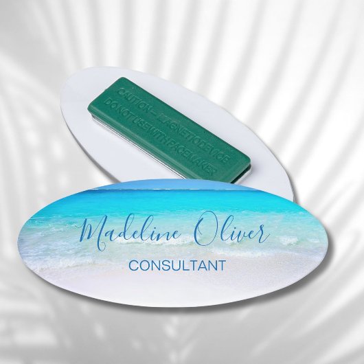 海ビーチシートラベルアクアブルーモダンバッジ 名札