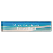 海ビーチシートラベルホワイトブルーモダン デスクネームプレート (正面)