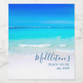 海ビーチシーパーソナルアクアブルーモダン ワインラベル (シングルラベル)