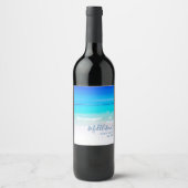 海ビーチシーパーソナルアクアブルーモダン ワインラベル (正面)