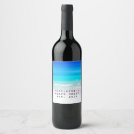 海ビーチシーパーソナルアクアブルーモダン ワインラベル