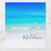 海ビーチシーパーソナルネームアクアブルーモダン ワインラベル (シングルラベル)