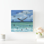 海ビーチシービュー273青 スクエア壁時計 (ホーム)