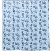 海ビーチシーホースヒトガニ&シェルパターン シャワーカーテン (正面)