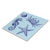 海ビーチシーホースヒトガニ&シェルパターン タイル (側面)