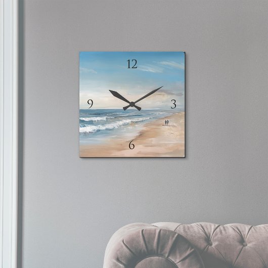 海ビーチシ絵を描ーン スクエア壁時計