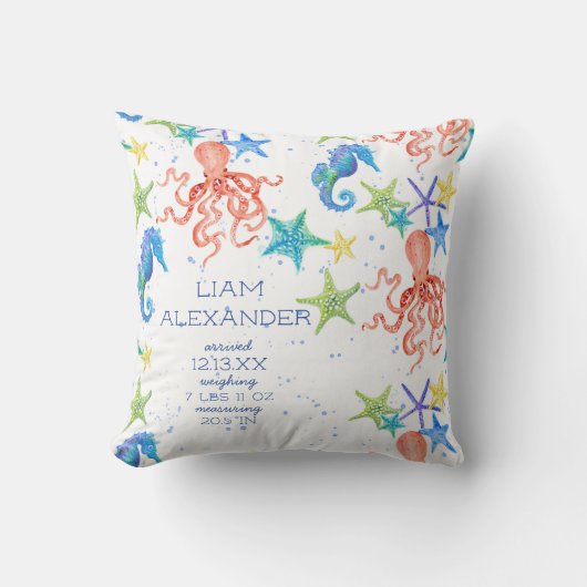 海ビーチタコシーホースボーイベビー誕生スタット クッション (正面)