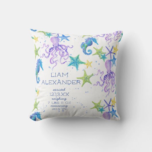 海ビーチタコシーホースボーイベビー誕生スタット クッション (正面)