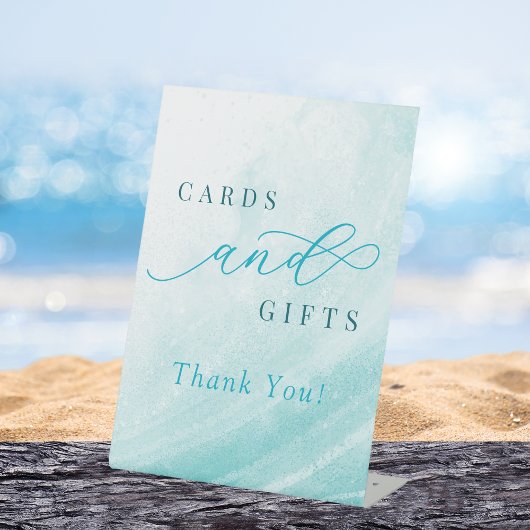 海ビーチティール（緑がかった色）ブライダルシャワーカードとギフト 台座サイン