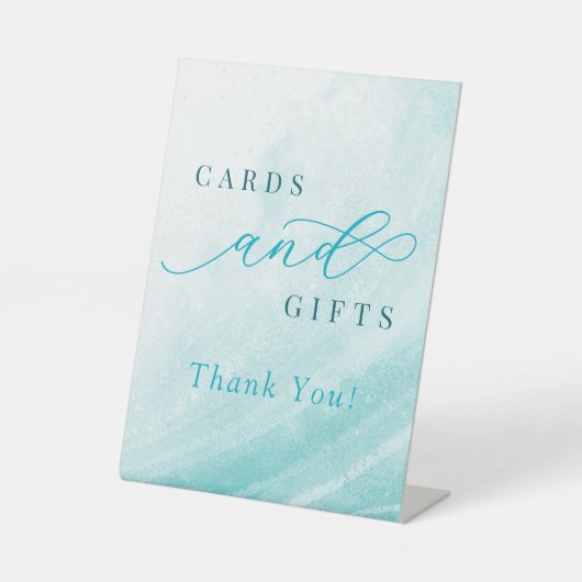 海ビーチティール（緑がかった色）ブライダルシャワーカードとギフト 台座サイン (正面)