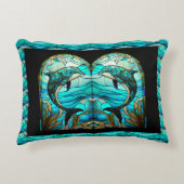 海ビーチハウスブルードルフィンフェイクステンドグラス アクセントクッション (正面)