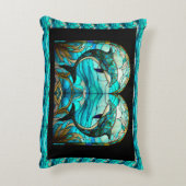 海ビーチハウスブルードルフィンフェイクステンドグラス アクセントクッション (裏面(縦))