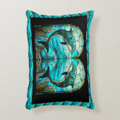 海ビーチハウスブルードルフィンフェイクステンドグラス アクセントクッション (正面(垂直))