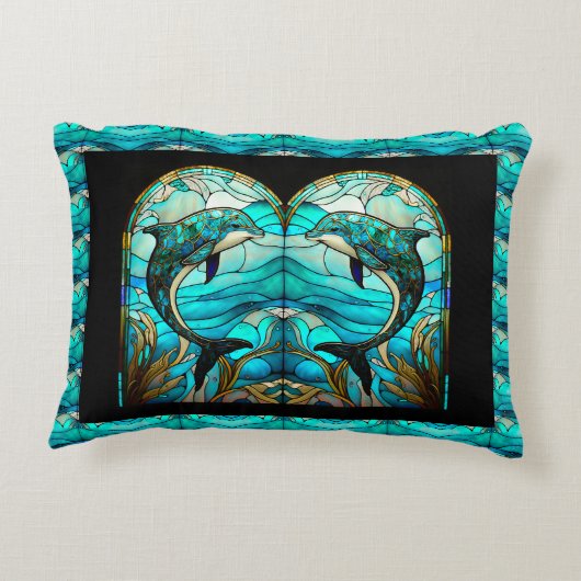 海ビーチハウスブルードルフィンフェイクステンドグラス アクセントクッション (裏面)