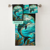 海ビーチハウスブルードルフィンフェイクステンドグラス バスタオルセット (インサイチュ)