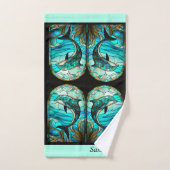 海ビーチハウスブルードルフィンフェイクステンドグラス バスタオルセット (ハンドタオル)