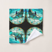 海ビーチハウスブルードルフィンフェイクステンドグラス バスタオルセット (ウォッシュタオル)