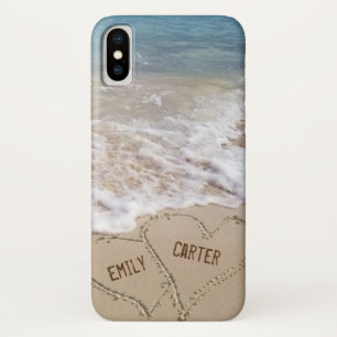 海ビーチハートを砂の中に名前 iPhone X ケース