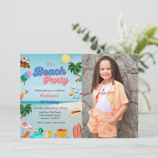 海ビーチパーティー誕生日、夏ビーチ誕生日 招待状 (スタンド正面)