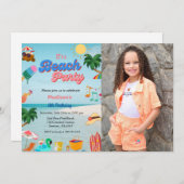 海ビーチパーティー誕生日、夏ビーチ誕生日 招待状 (正面/裏面)