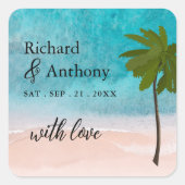 海ビーチパームツリー結婚式の引き出物 スクエアシール (正面)