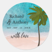 海ビーチパームツリー結婚式の引き出物 ラウンドシール (正面)