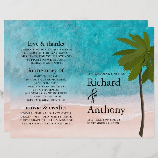 海ビーチパームツリー結婚式 プログラム (正面/裏面)