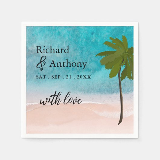 海ビーチパーム結婚ツリー スタンダードカクテルナプキン (正面)
