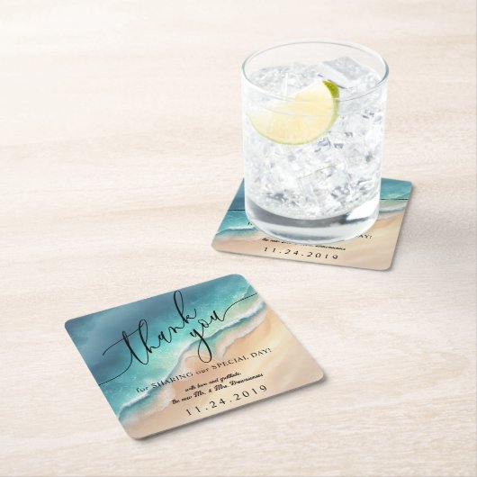 海ビーチブルーウォーターカラーサマーパーティー スクエアペーパーコースター (インサイチュ)