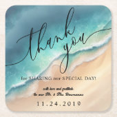 海ビーチブルーウォーターカラーサマーパーティー スクエアペーパーコースター (正面)