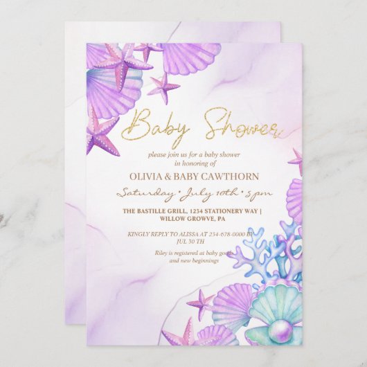 海ビーチベビーシャワー男女兼用 招待状 (正面/裏面)