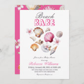 海ビーチベビーピンクシーシェルガールベビーシャワー 招待状 (正面/裏面)